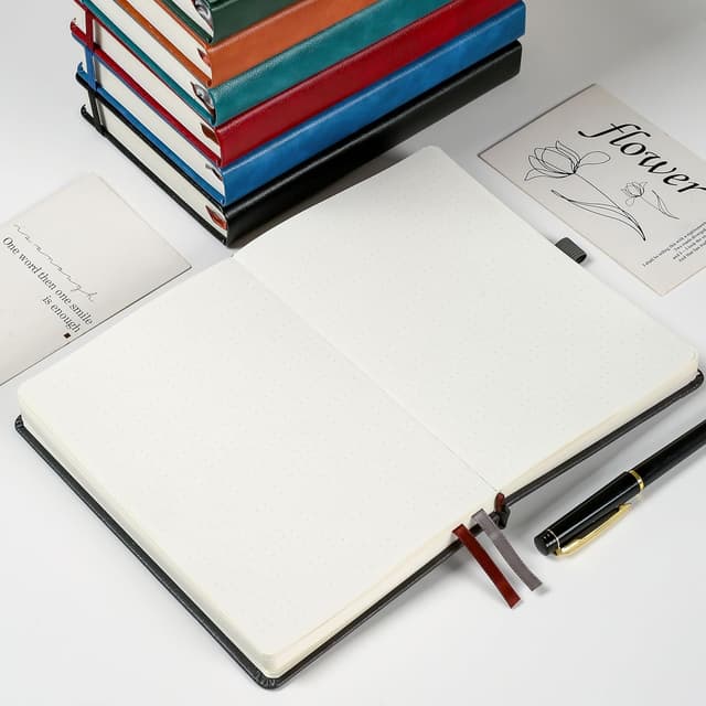 Detalle de HwxBen Bullet Dotted Journal mit Punktemuster, 256 Seiten (140 g/m²), PU-Hardcover – Premium Grau