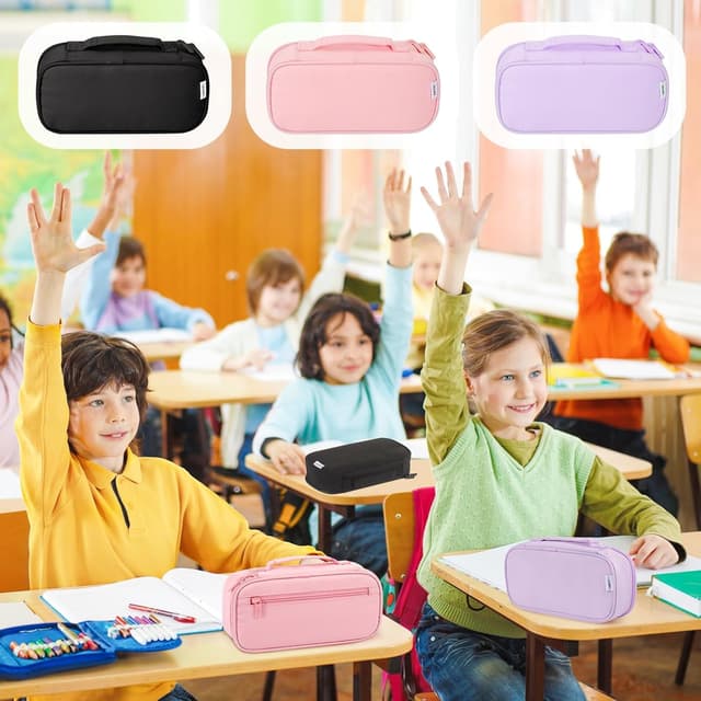 Thumbnail 6 de Betarami Black Pencil Case with Handle – large portable stationery pouch for home, school & office