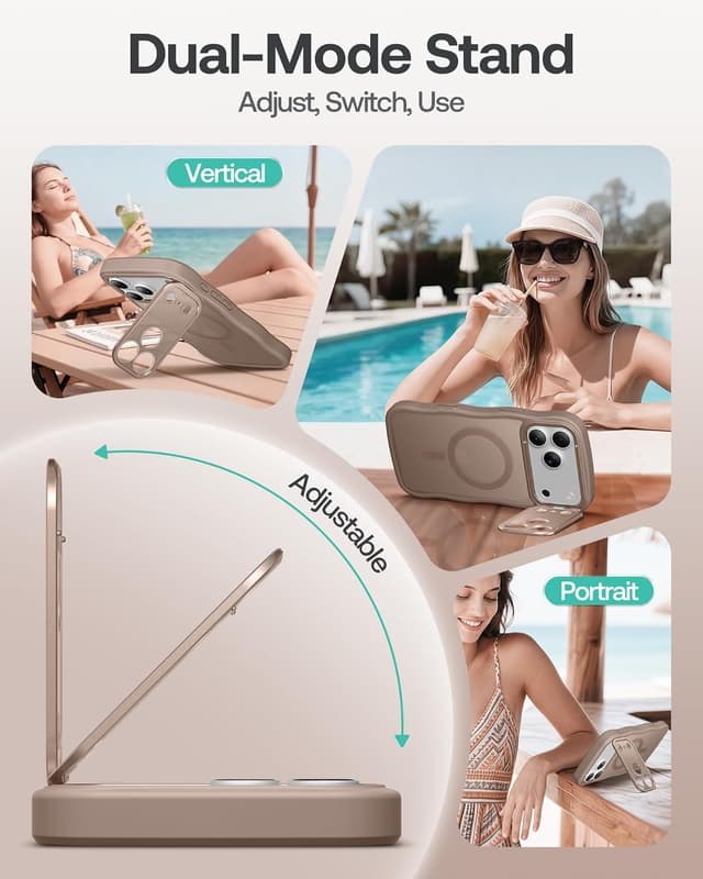 Detalle de GolbinBox iPhone 17 Pro Max Case (6.9") with Stash Stand, MagSafe Compatible, Full Camera Protection, Brown