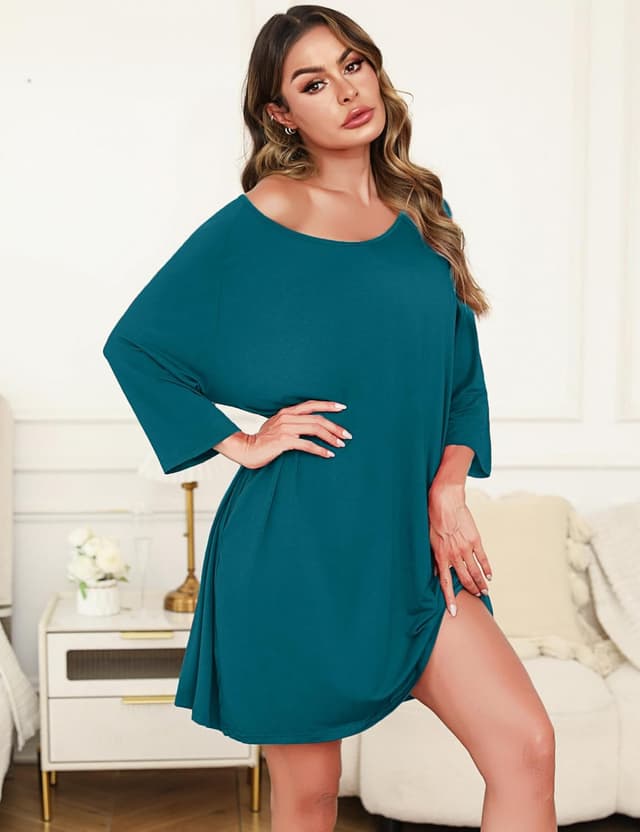 Detalle de Bresdk chemise de nuit femme manches 3/4 coton modal et élasthanne, grande taille