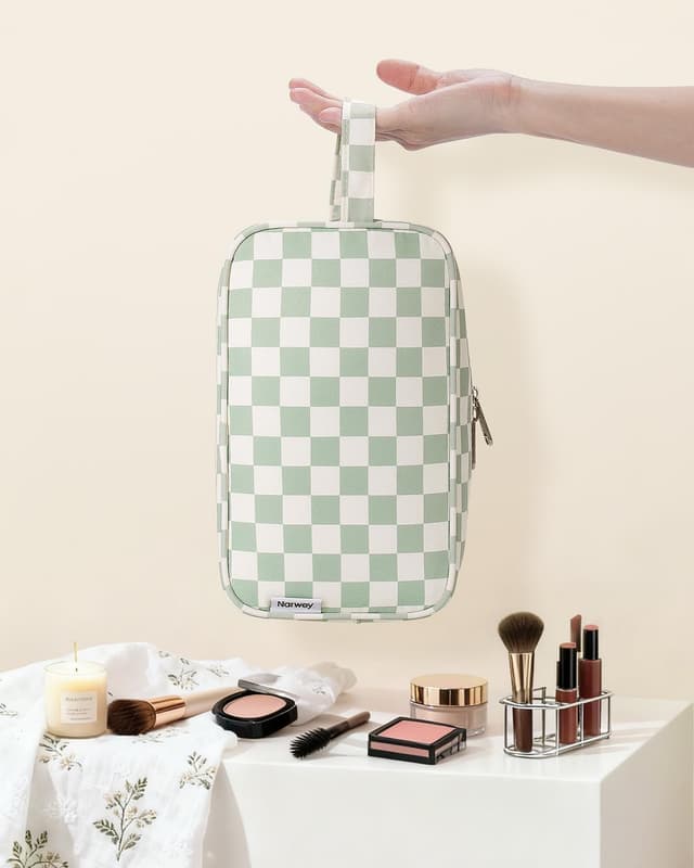 Thumbnail 6 de Travel Toiletry Wash Bag Mint Green Checkerboard