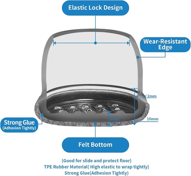Detalle 2 de Kleine Silikon Bodenschoner für Stuhlbeine – 32 Stuhlbeinkappen grau, Φ 28–37 mm, Filzunterseite