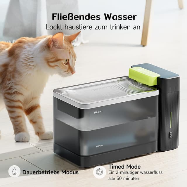 Detalle de Amicura A3 Lite Trinkbrunnen für Katzen mit Ultrafiltration, 3,3 l Tank, SUS316 Edelstahl und leiser Pumpenfunktion (≤25 dB) – Schwarz