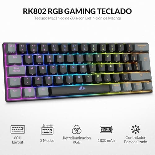 Detalle 2 de Rii RK802 teclado gaming mecánico 60% con RGB y 3 modos de conectividad (Cable / 2.4G / Bluetooth 5.0)