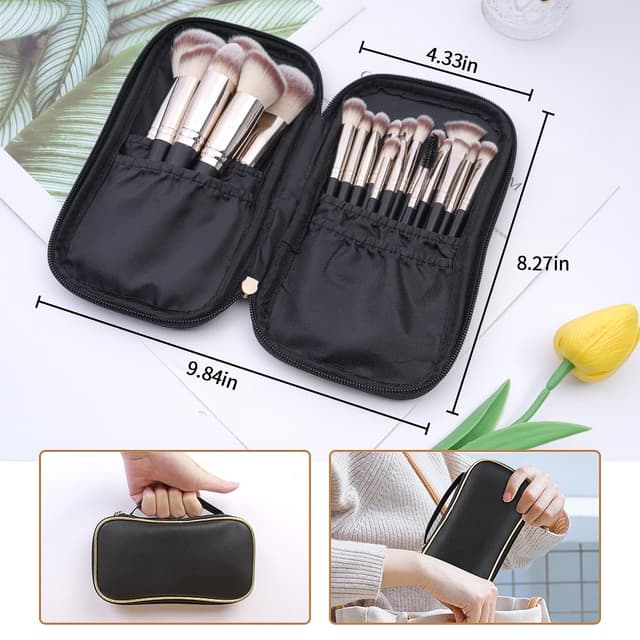 Detalle de MAGEFY Make-up-Pinsel-Set (22-teilig) mit synthetischen Borsten und PU-Ledertasche