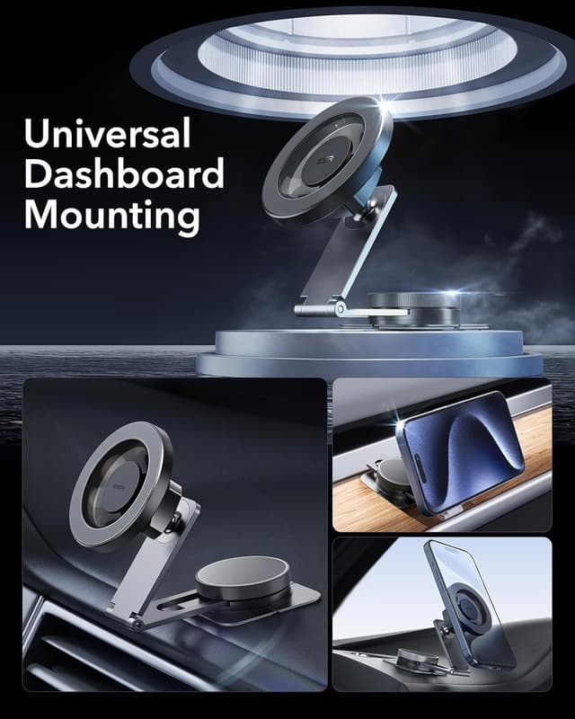 Detalle de ESR for MagSafe Car Mount with 2 Metal Rings – foldable dashboard/Tesla touchscreen magnetic phone holder