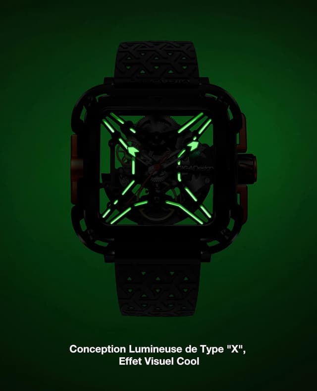Detalle de CIGA Design Montre Automatique Homme Série X SUV – bracelet silicone, squelette avec verre saphir