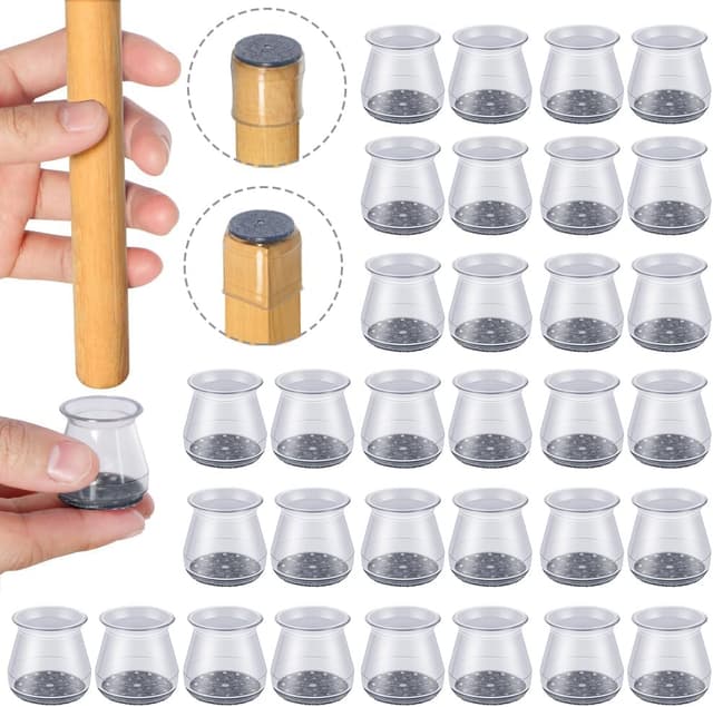 Detalle de 32er Stuhlbeinkappen mit Filz und transparentem Silikon – passend für Stuhlbeine (23–32,9 mm rund)