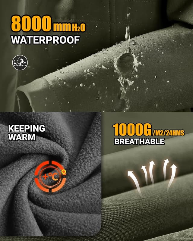 Detalle de Outdoor Ventures Damen-Lang-Regenjacke Softshell mit Kapuze – gefütterte Funktionsjacke für Wind und leichten Regen