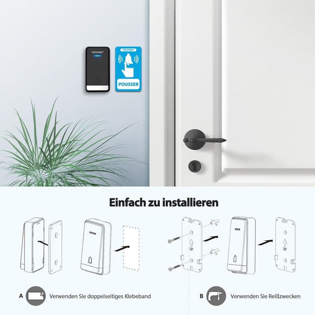 Thumbnail 6 de TECKNET Kabellose Türklingel mit 110 dB