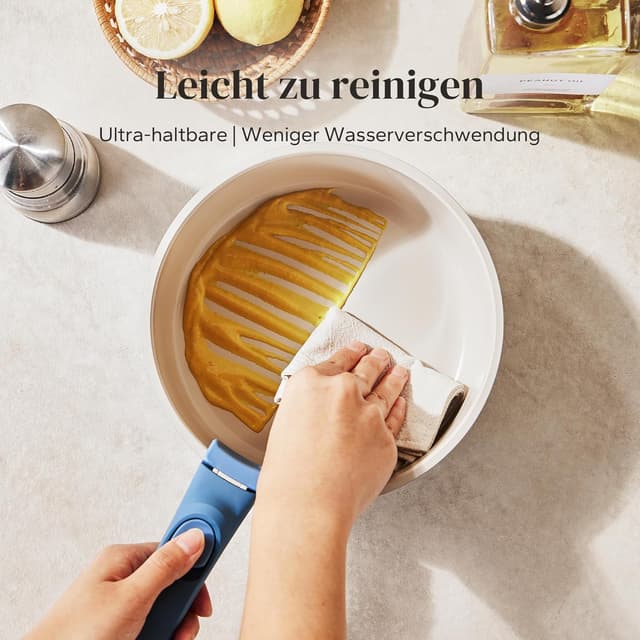 Detalle de Redchef Topf-Set mit abnehmbaren Griffen (16/18/20 cm) & 3-in-1 Verschlussdeckel, Antihaft-Keramik, blau