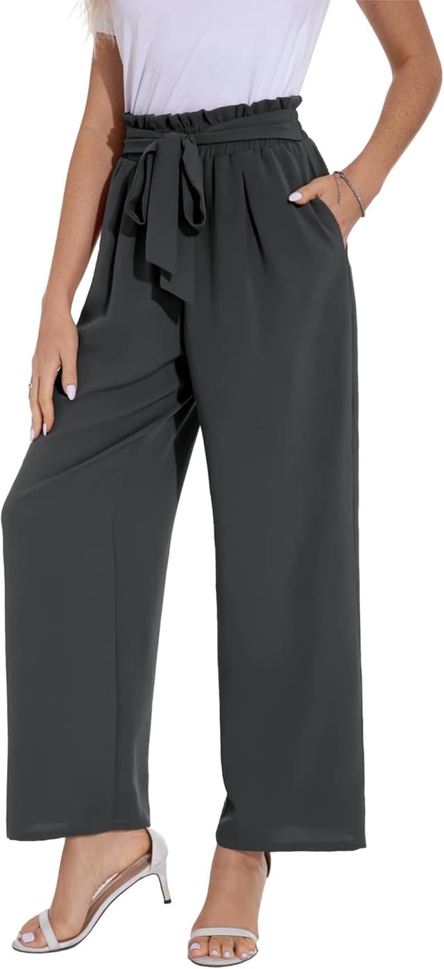 Detalle de PrinStory Damenhose mit weitem Bein, elastischer Taille und Seitentaschen für Sommer & Alltag