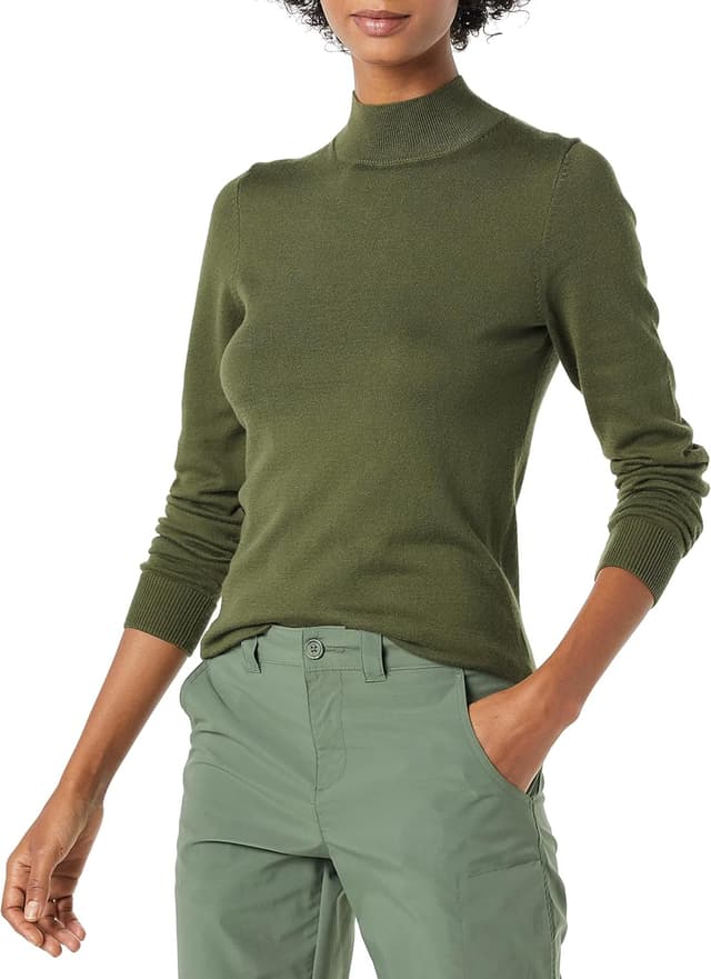 Detalle de Amazon Essentials Damen leichter Pullover mit Stehkragen (in Übergröße erhältlich)