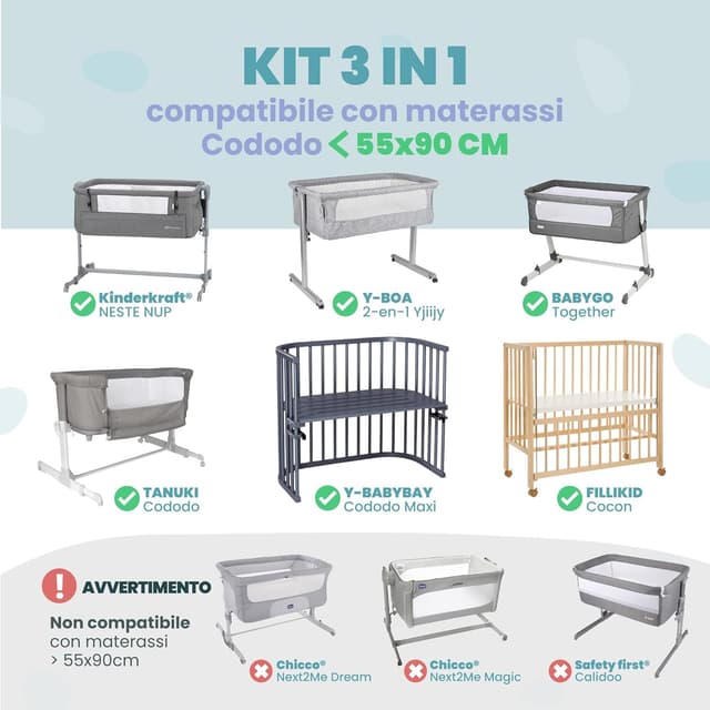 Detalle de Sweety Fox Lenzuola 3-in-1 per culla cododo 55x90 (set da 2) + coprimaterasso impermeabile 3-in-1