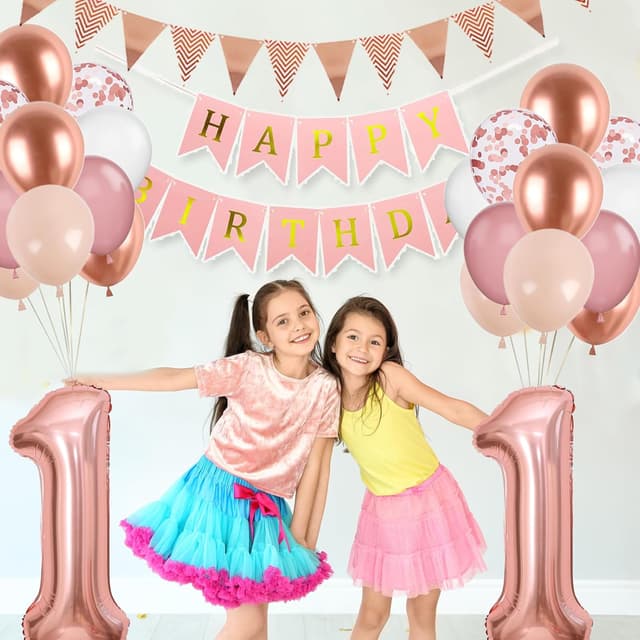 Thumbnail 6 de 1. Geburtstag Deko-Set Roségold (Zahl 1 Luftballon) von VUCDXOP – Party-Deko für Mädchen zum 1. Jahr
