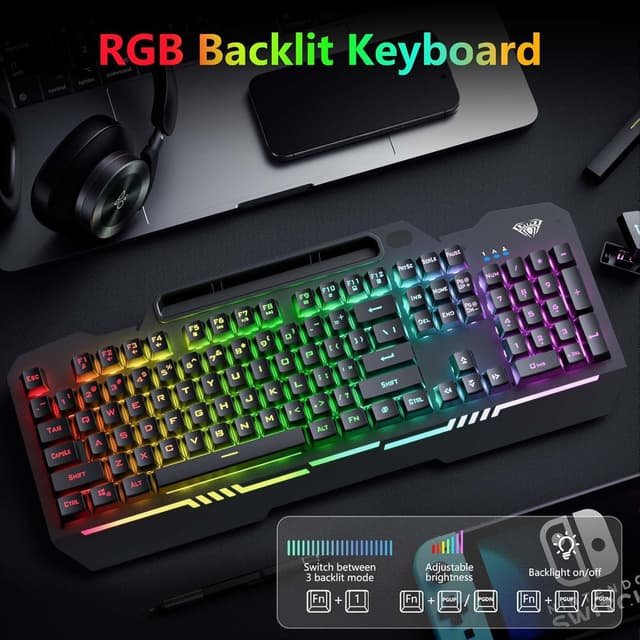 Detalle de AULA T102 104-Key Gaming Keyboard and Mouse Combo with RGB Backlit (USB Wired)