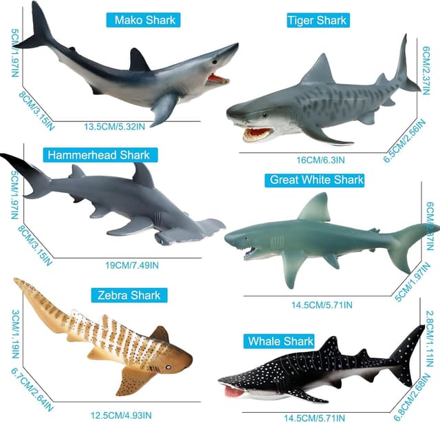 Detalle de FLORMOON Realistic Shark Figurines (6 pcs) – Undersea creature action models for kids and cake toppers