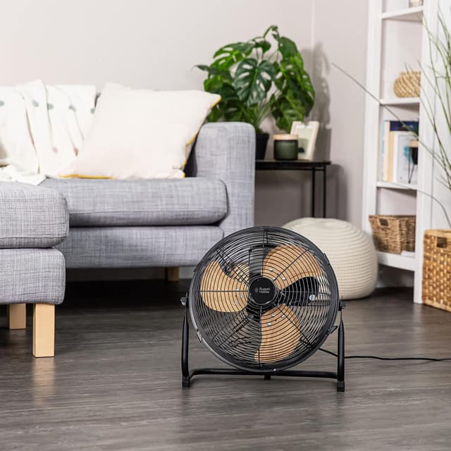 Detalle de Russell Hobbs RHGF1221WDB 12 Inch High Velocity Floor Fan (Wood & Black) with 3 Speeds and Tilt