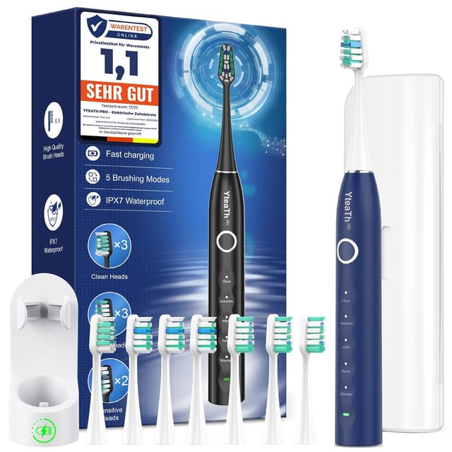 Detalle de Elektrische Schallzahnbürste für Erwachsene & Kinder mit 8 Bürstenköpfen, Timer und 5 Putzmodi