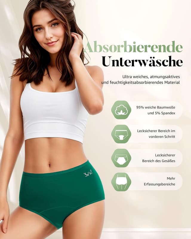 Detalle de TANSTC Periodenunterwäsche im 3er-Pack: High-Waist Slips aus Baumwolle für starke Blutungen