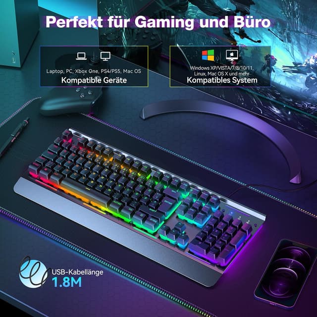 Thumbnail 6 de TECKNET RGB Gaming Tastatur 105 Tasten ⌨
