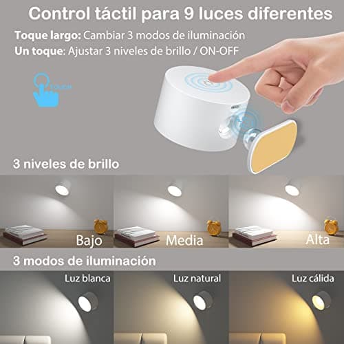 Detalle 2 de Coollamp lámpara de pared LED recargable con control táctil y rotación 360° (blanco)