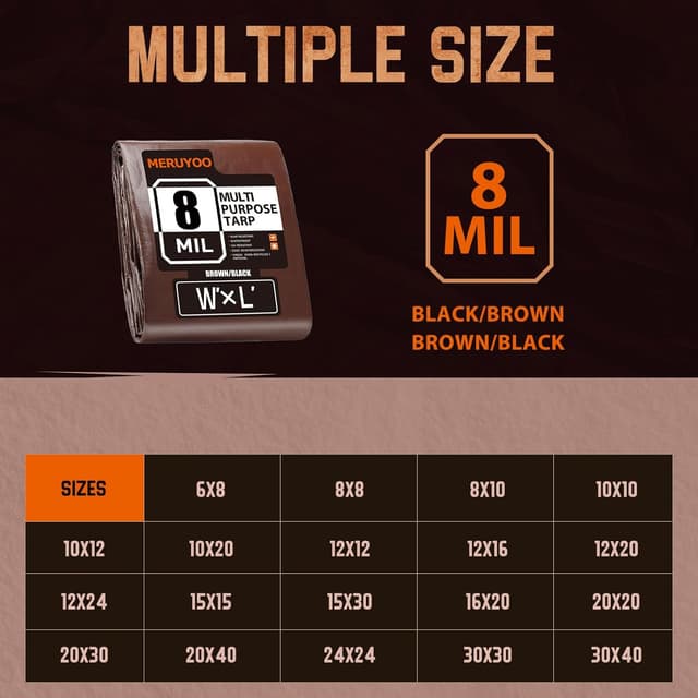 Detalle de MERUYOO 24x24 Waterproof 8 Mil Poly Tarp with Grommets (UV & Rip-Resistant, Reversible)