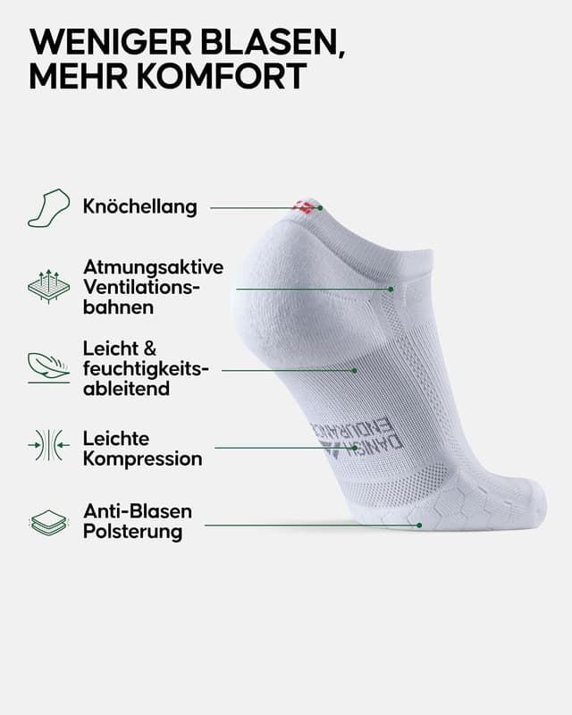 Detalle de DANISH ENDURANCE Kurze Laufsocken (Sommer Sportsocken) – atmungsaktiv, leichte Kompression, gepolstert, 3 oder 5 Paar