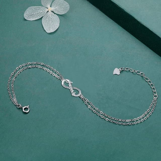 Detalle de J.MUEN Unendlichkeit Armband Damen aus 925 Sterling Silber – Infinity-Symbol mit Zirkonia, verstellbar