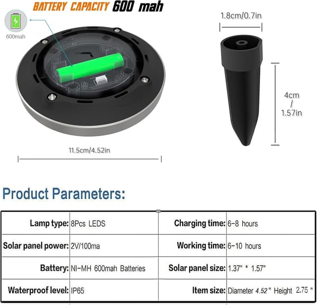 Detalle 2 de Solar ground lights 8 LED, 600mAh