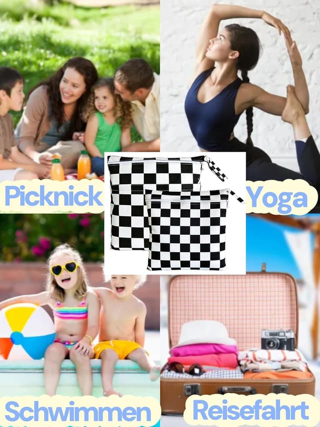 Detalle 2 de TRASUN Wet Bag für Kindergarten & Wickeln – Nasstasche im 2er-Set (Schwarzweiß)