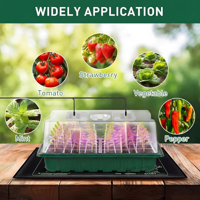 Detalle 2 de Verdenu Seed Tray with Grow Lights and Heating Mat (Pack of 3) – 36-cell seed starter trays with humidity dome
