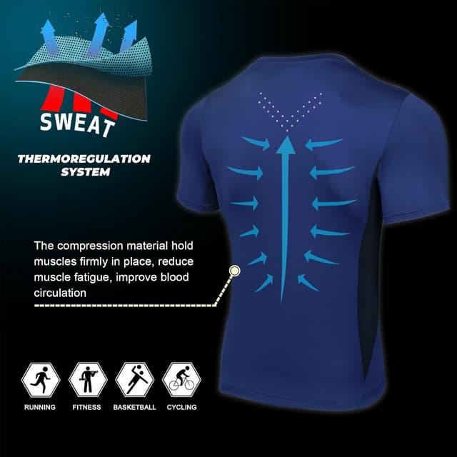 Detalle de AMZSPORT Maglietta a compressione da uomo Cool Dry, maniche corte per allenamento e corsa