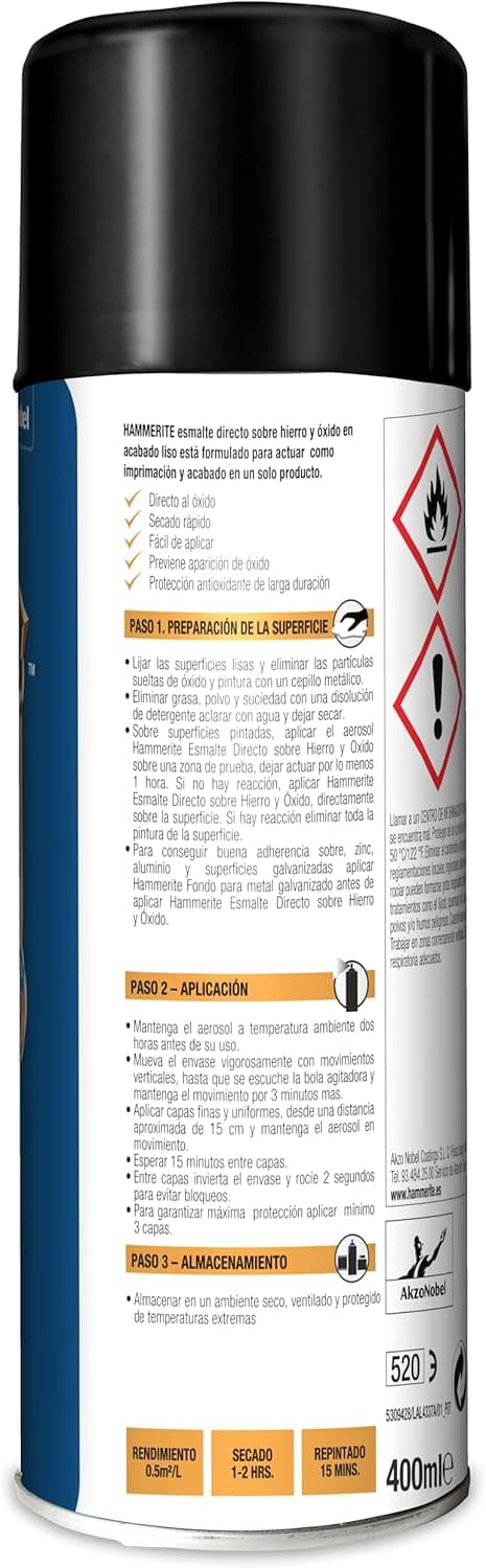 Thumbnail 2 de Hammerite Spray Esmalte Sobre Hierro y Óxido Negro 400ml 🛠