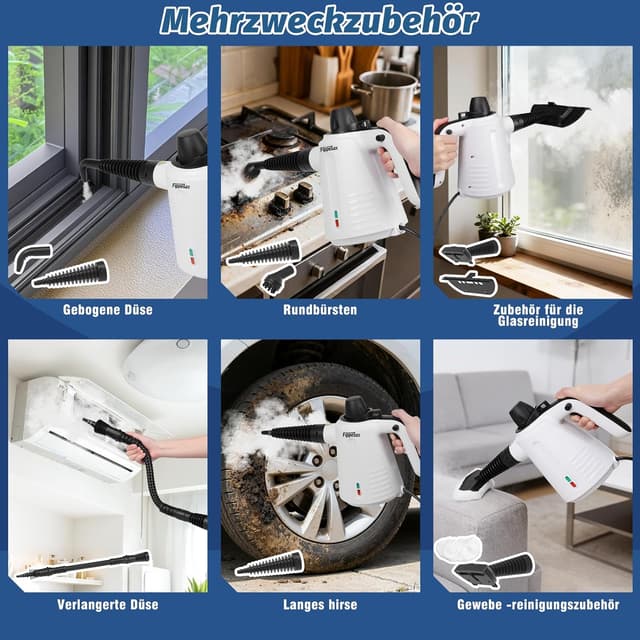 Thumbnail 6 de Hand-Dampfreiniger 1050 W mit 3,5 bar Dampfdruck und 9 Zubehörteilen – chemiefrei für Haushalt & Küche