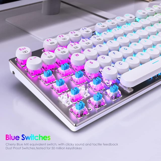 Detalle de HUO JI E-Yooso Z-88 Wired Typewriter-Style Mechanical Gaming Keyboard (Blue Clicky) with RGB, USB-C