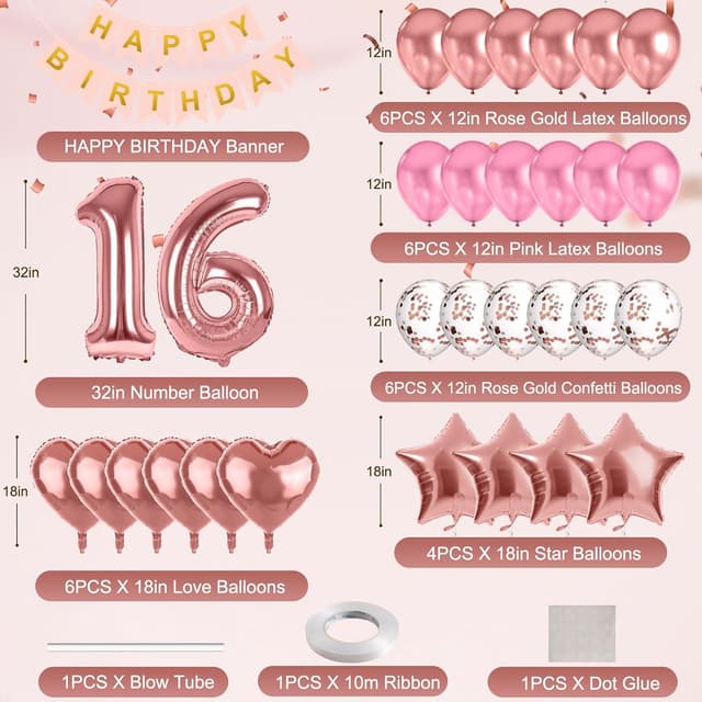 Detalle 2 de Déco ballons 16 ans anniversaire fille