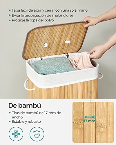 Detalle de SONGMICS Cesto ropa sucia 72 L bambú