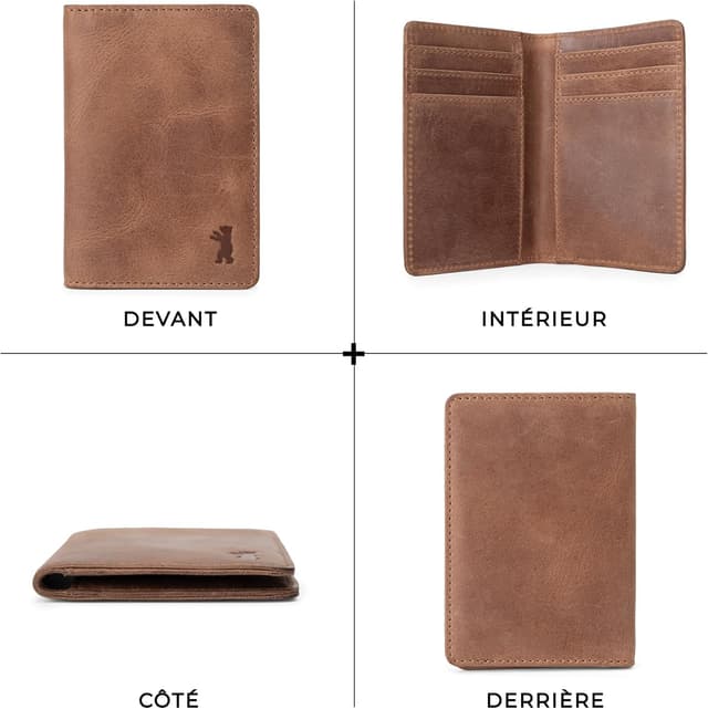 Detalle 2 de Berliner Bags Porto porte-cartes en cuir pleine fleur avec protection RFID (étui fin) – Marron