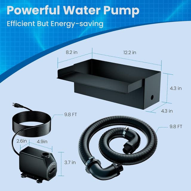 Detalle de Biling Pond Waterfall Spillway Kit with Pump (300mm / 12.2in) – DIY waterfall weir box with 40W 660 GPH pump