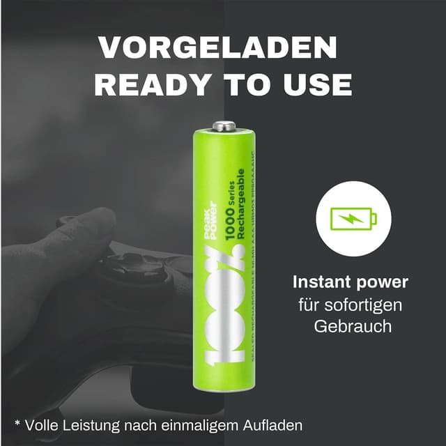 Detalle de 100%PeakPower PeakPower Akku AAA (LR3) 1,2 V – 4er-Set NiMH, vorgeladen