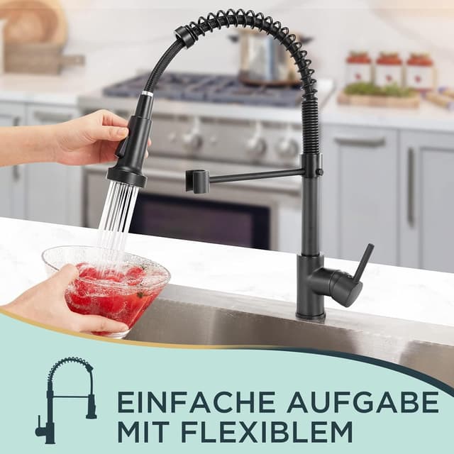 Detalle 2 de FORIOUS Wasserhahn Küche Schwarz Küchenarmatur Hoher Bogen