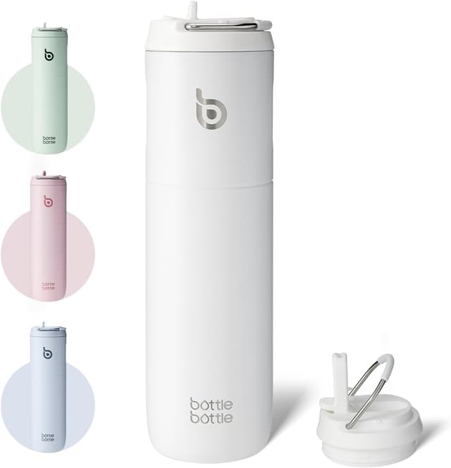 Detalle de BOTTLE BOTTLE Stainless Steel Water Bottle 700ml with Straw & Lid (White) – insulated sports tumbler