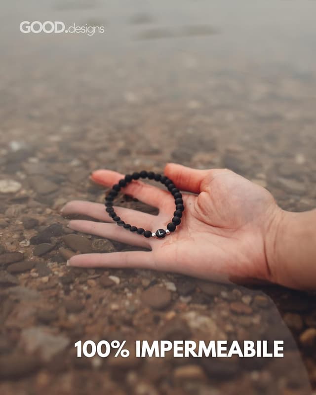 Detalle 2 de GD GOOD.designs Bracciale con Iniziale I in onice nero su elastico (unisex)