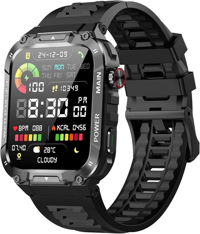 Detalle de Military Smart Watch for Men 1.96" Outdoor Sports Smartwatch (Black) with Call Answer, SpO2, Heart Rate & Sleep