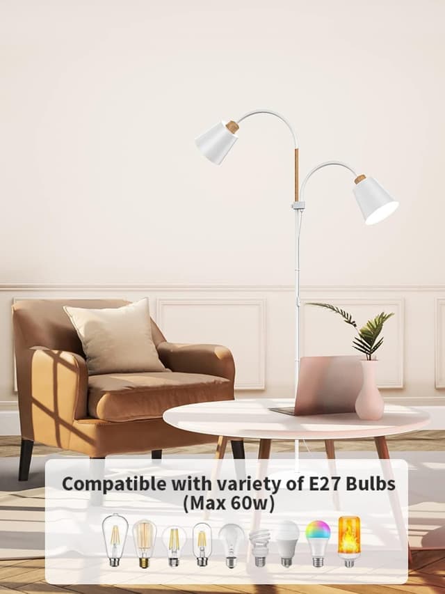 Detalle de ANTENLICHT Lampada da terra bianca con attacco E27, 2 teste ruotabili a 360° e altezza 159 cm