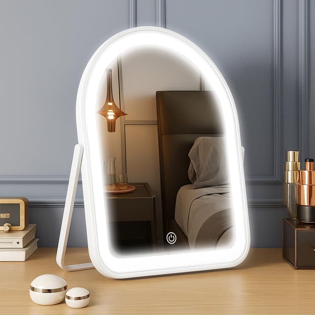 Detalle 2 de YEKKOPT Travel Makeup Mirror with Lights — portable LED vanity mirror with touch dimmer (1200mAh battery)