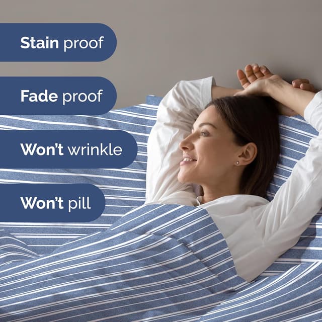 Detalle de Blue Stripes 3 Twin/Twin XL Duvet Cover (68" x 90") with Zipper Closure and Corner Ties