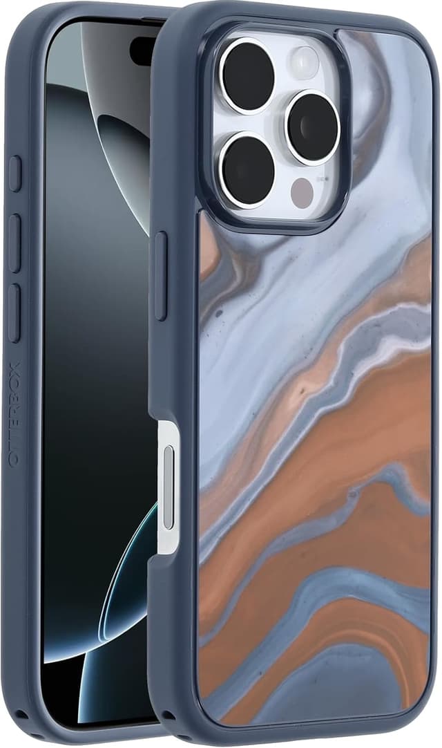 Detalle de Coque OtterBox Symmetry Series MagSafe pour iPhone 16 Pro — antichoc fine Desert Marble