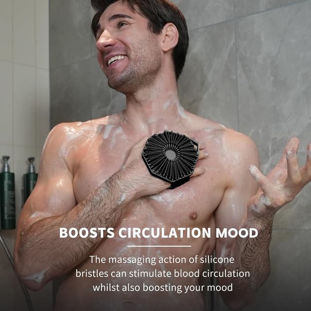 Detalle 2 de iTokGoK Premium Silver-Infused Dual-Sided 2-in-1 Silicone Body Scrubber (Black)